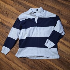 Y2K 90s Rugby Polo Preppy Nautical Ivy League Vintage Navy & White Thick Shirt M